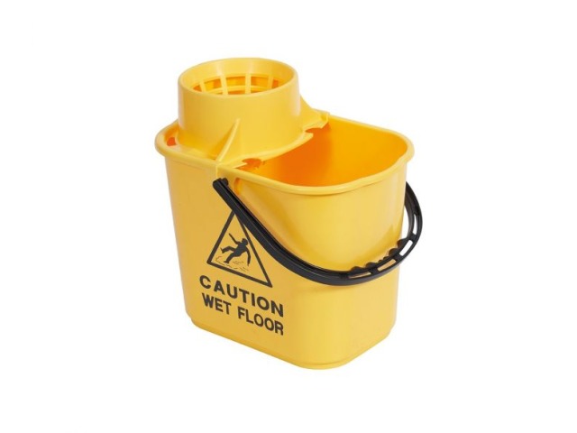 15L Professional Mop Bucket with Wringer Caution Wet Floor Sign Colour Coded 