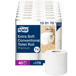 Tork Extra Soft Conventional Toilet Paper Roll White T4, Premium, 3-ply, 