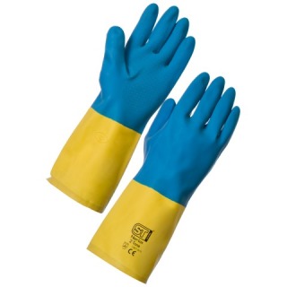 Bi-Colour Latex Blue/Yellow Gloves