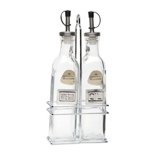 Square Glass Oil & Vinegar With Chrome Stand